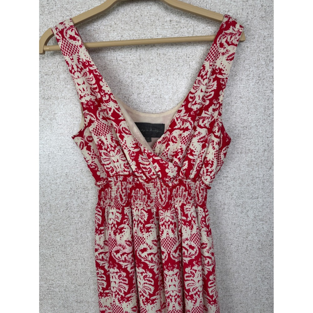Anthropologie Sunday in Brooklyn Maxi Dress XS Red & Cream Print Lace Hem - Picture 2 of 8